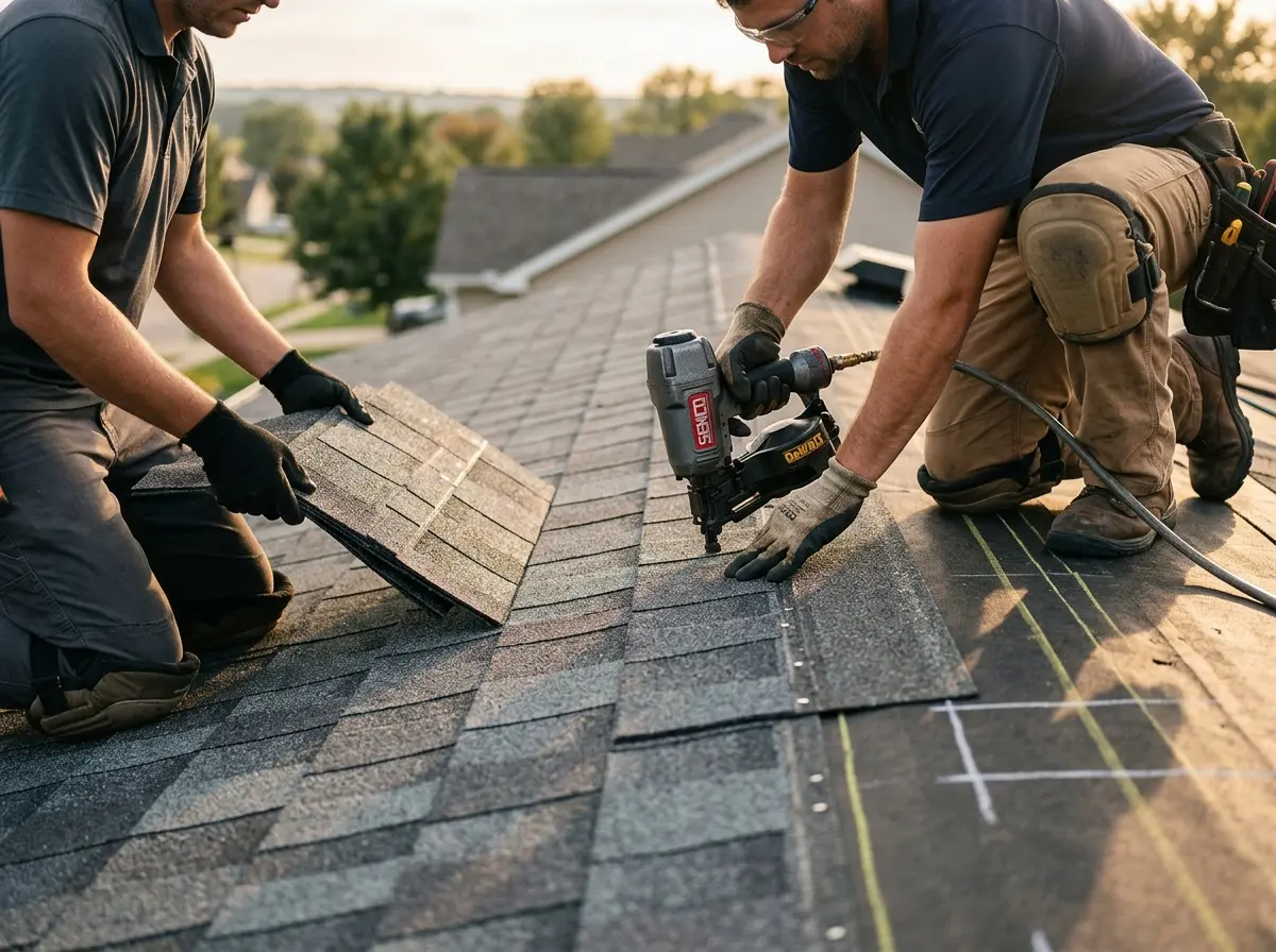 Professional roofer working on a residential roof in Bayonet Point